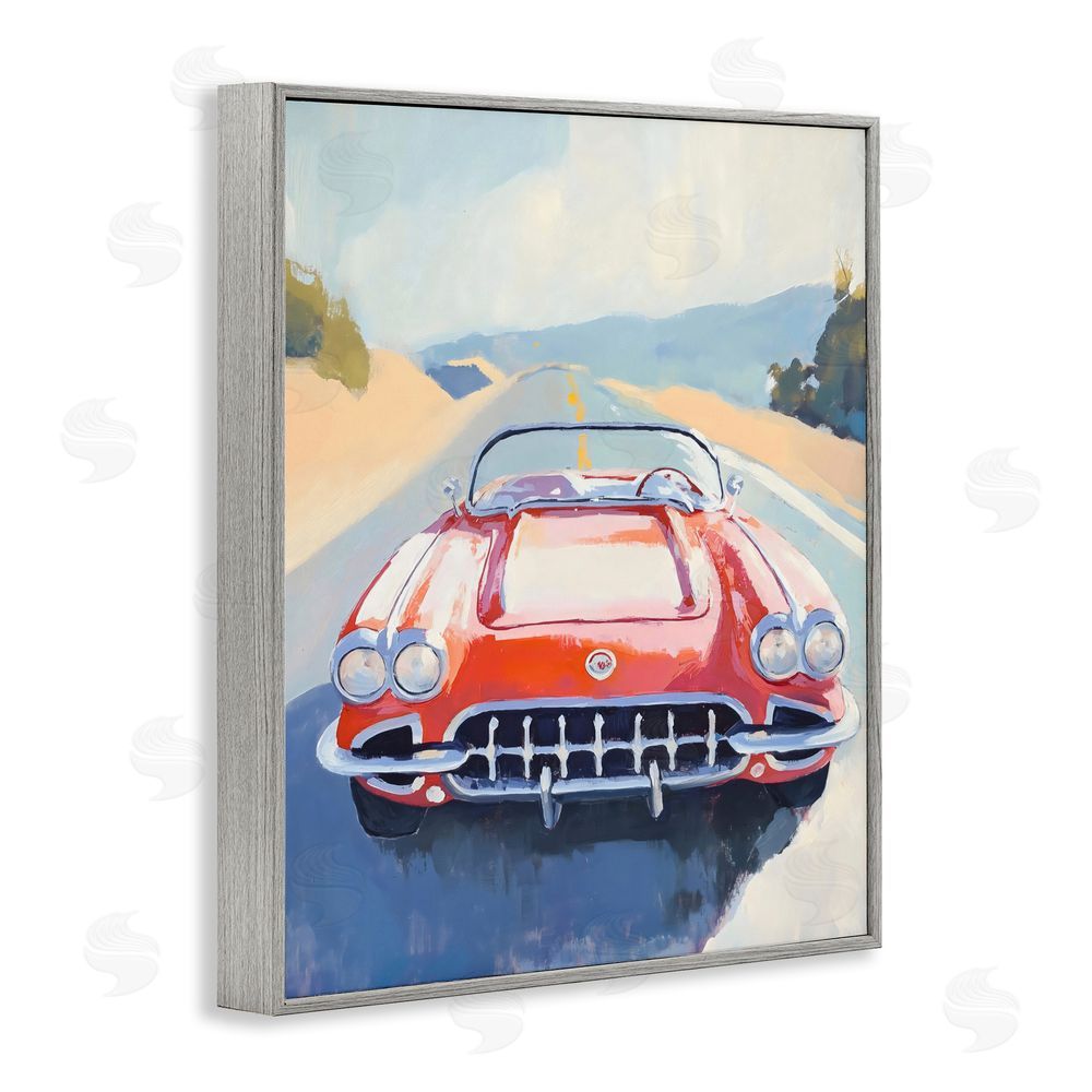 The Prints Vibe Red Sports Car on Journey Gray Framed Giclee Wall Art