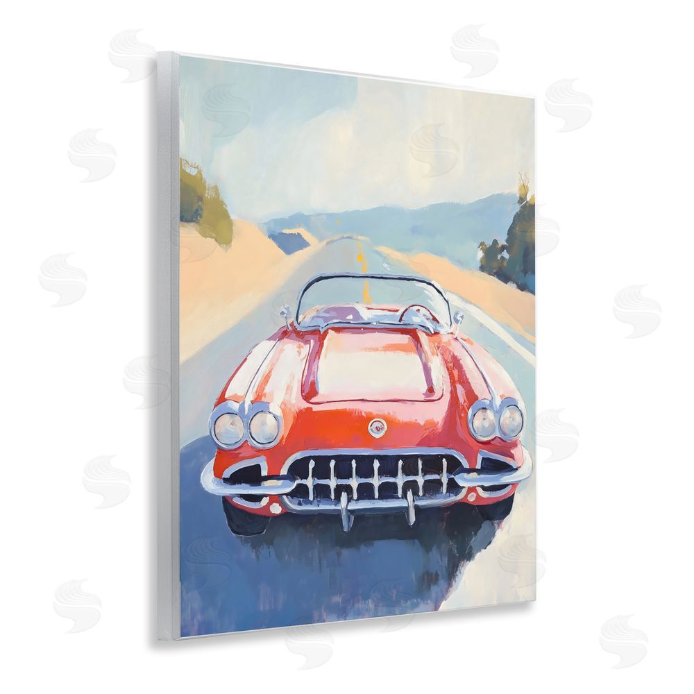 The Prints Vibe Red Sports Car on Journey Wall Plaque Home Decor Art Print