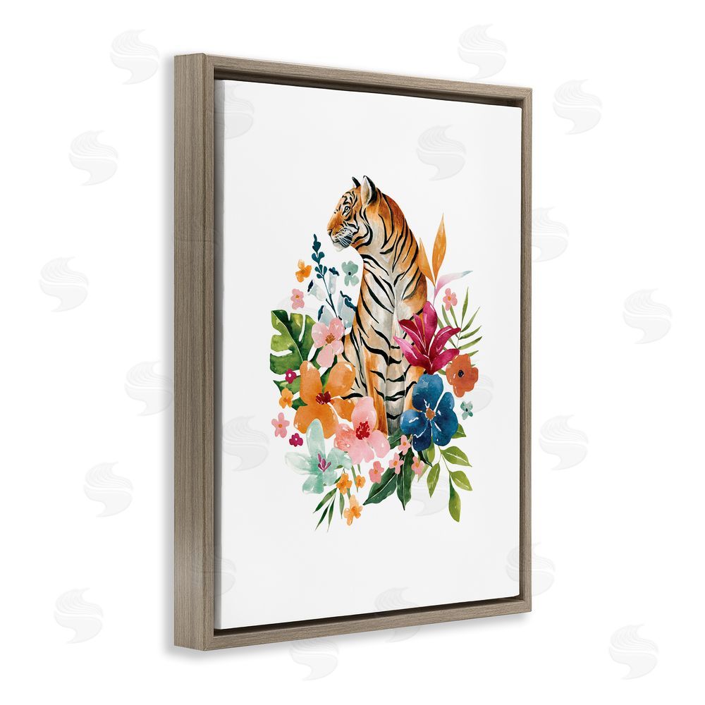 Bethany Sandoval Tropical Jungle Tiger Brown Floating Frame Canvas Wall Art Print