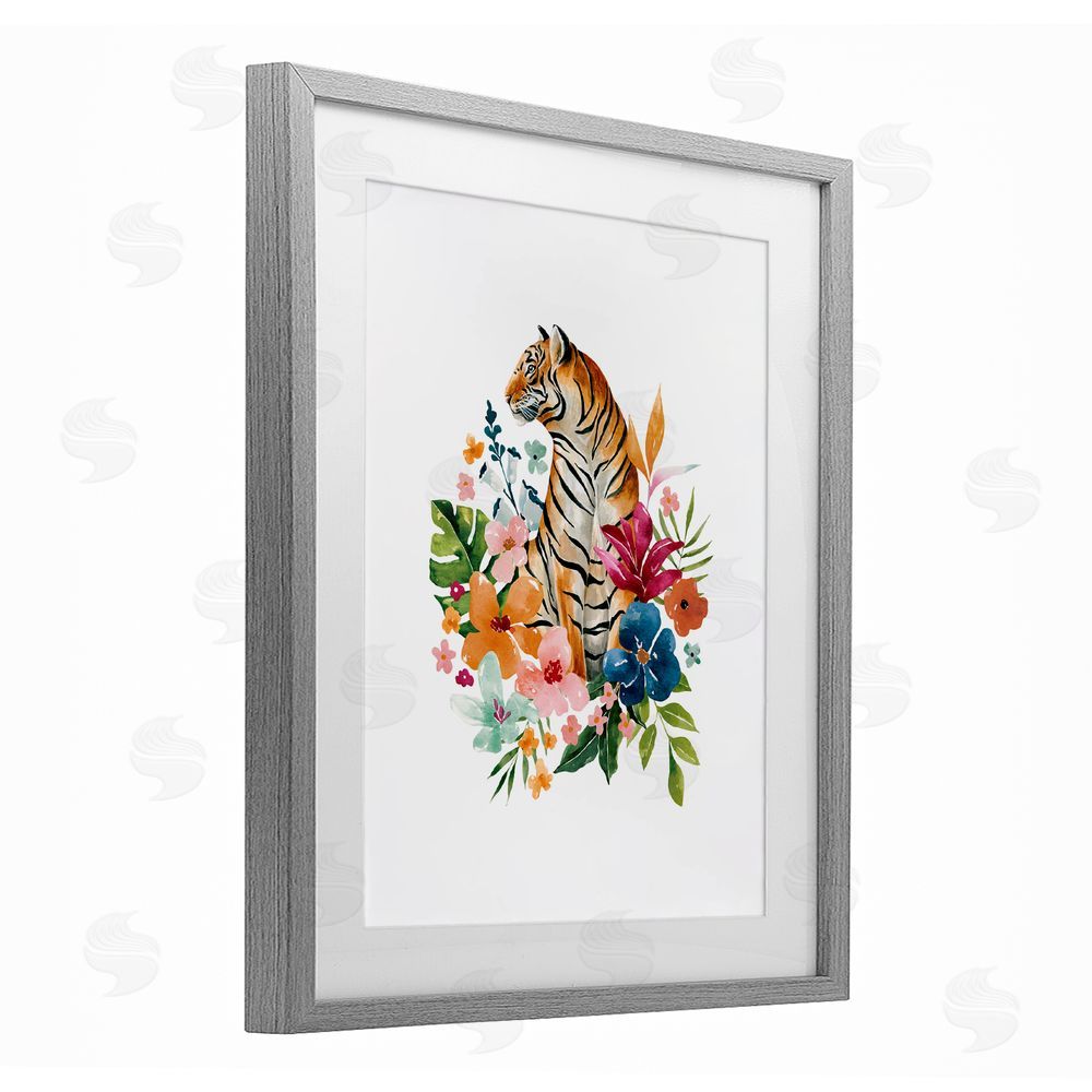 Bethany Sandoval Tropical Jungle Tiger Gray Framed Print Under Glass Wall Art