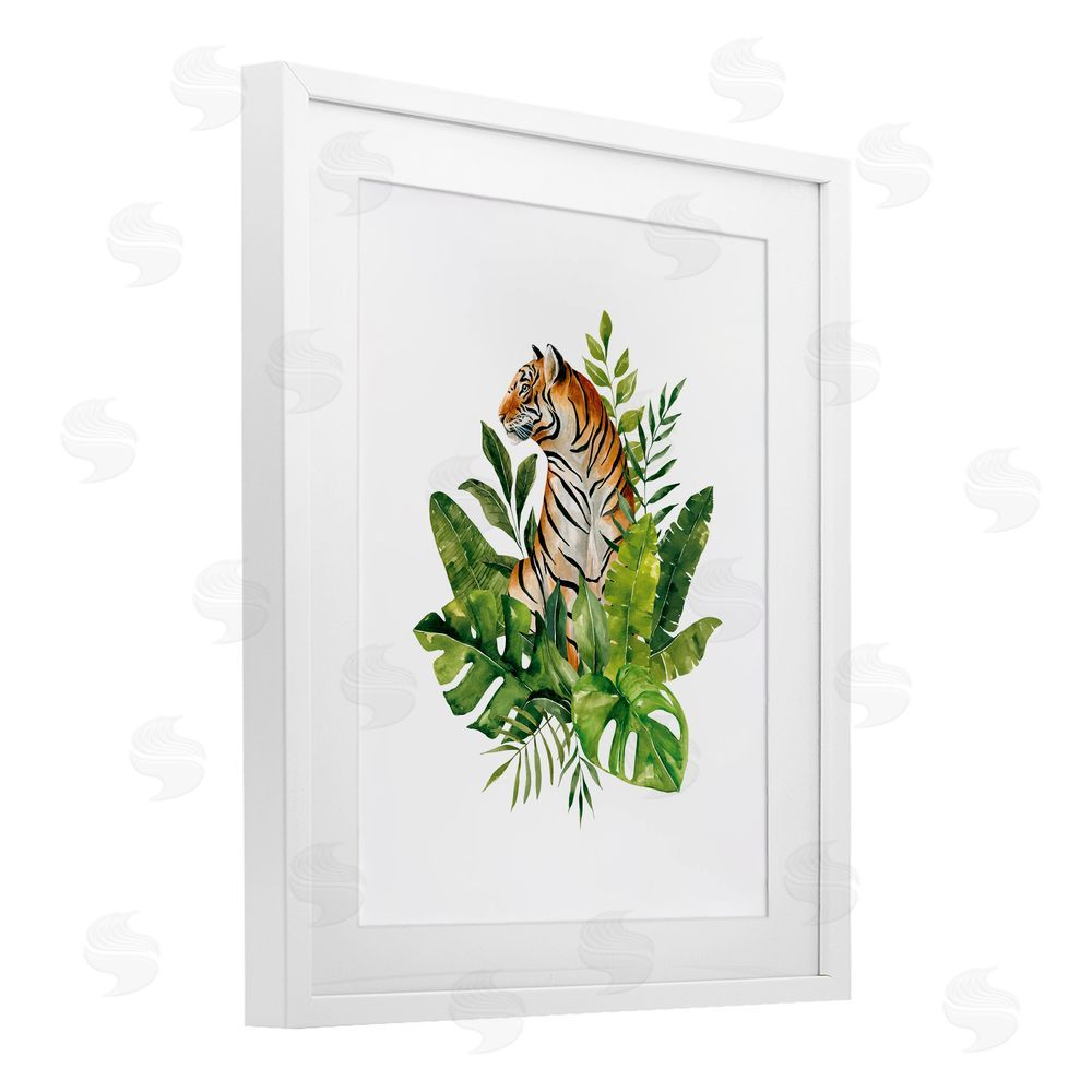 Bethany Sandoval Exotic Jungle Tiger White Framed Print Under Glass Wall Art