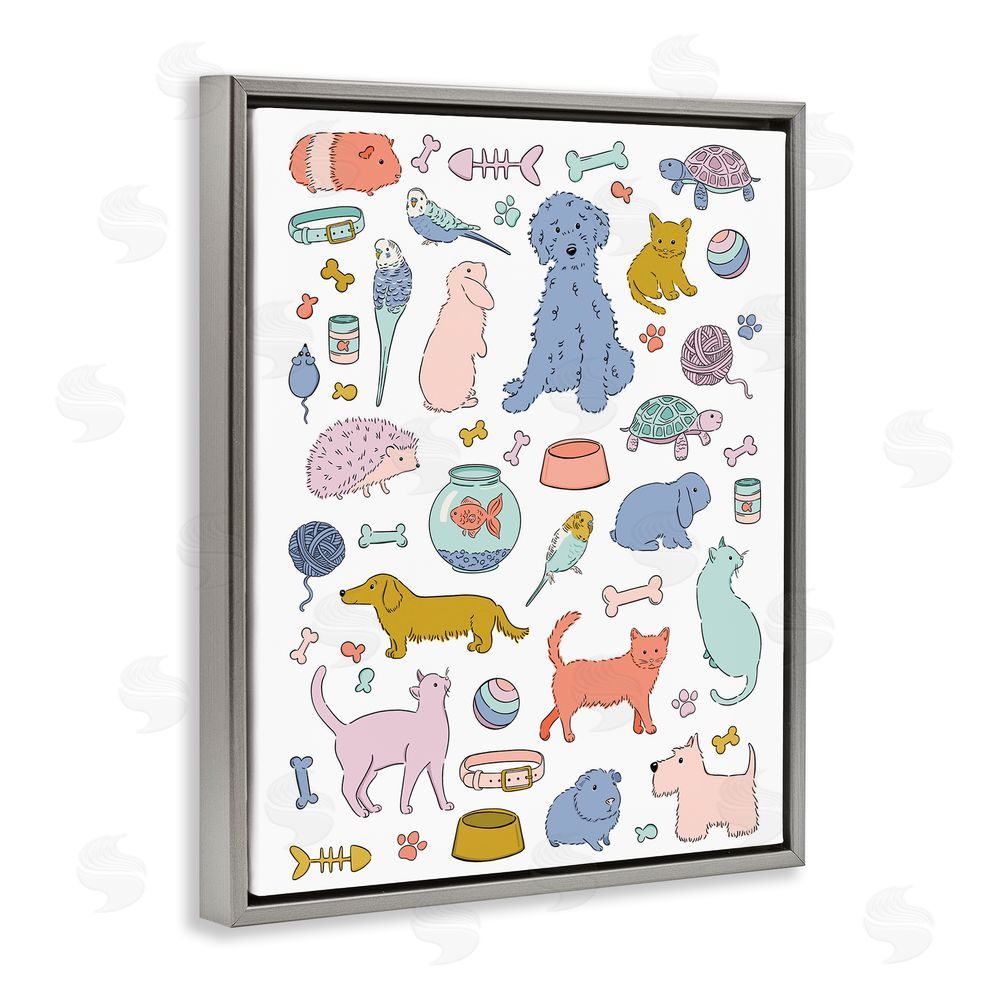 Bethany Sandoval Pet Shop Menagerie Gray Floating Frame Canvas Wall Art Print