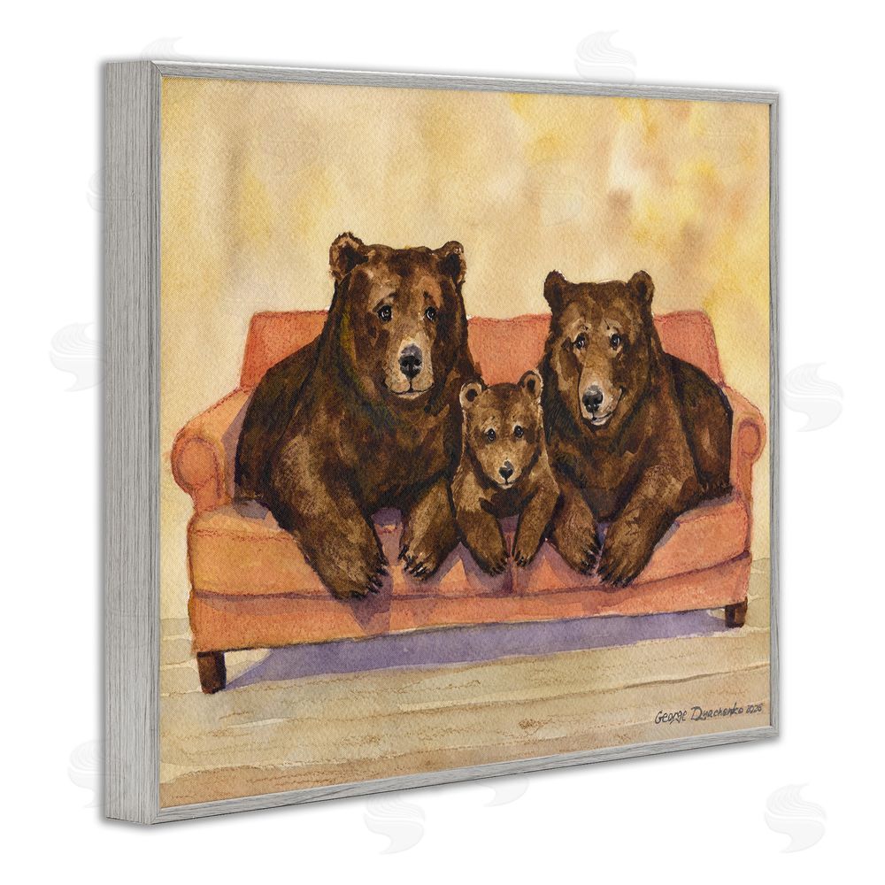 George Dyachenko Bear Family Trio Gray Framed Giclee Wall Art Print