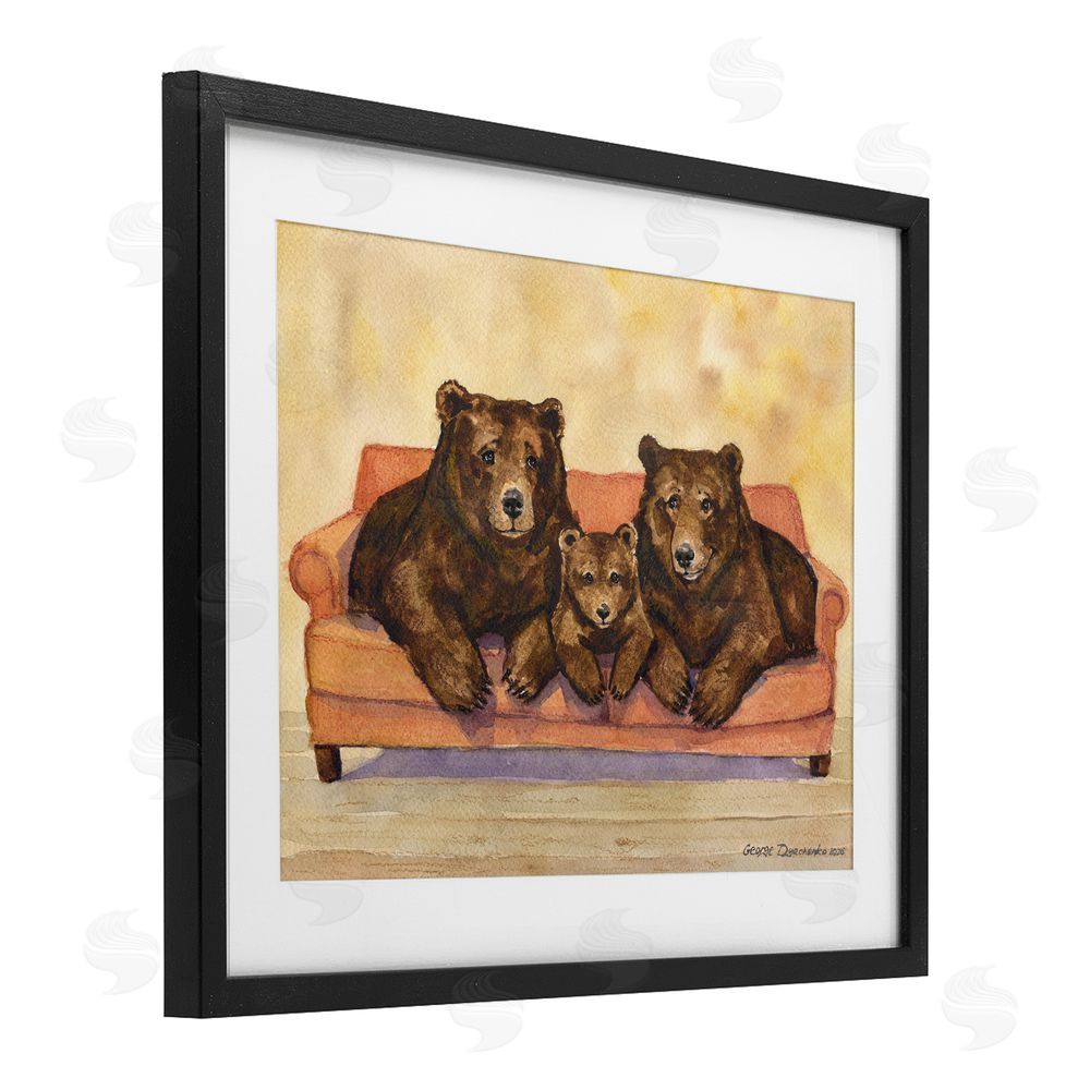 George Dyachenko Bear Family Trio Black Framed Print Under Glass with Matting Wall Art