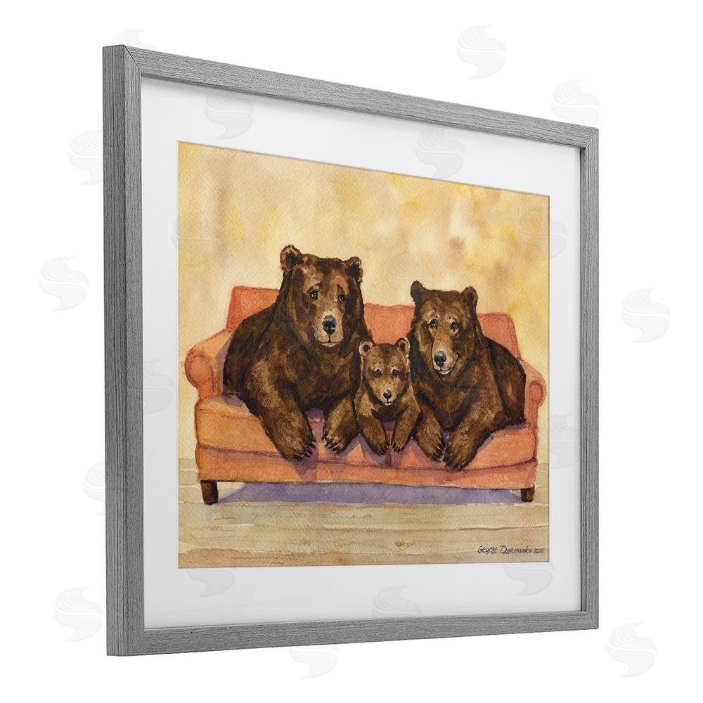 George Dyachenko Bear Family Trio Gray Framed Print Under Glass with Matting Wall Art