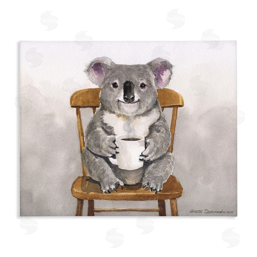 George Dyachenko Koala with Coffee Mug Stretched Canvas Wall Art