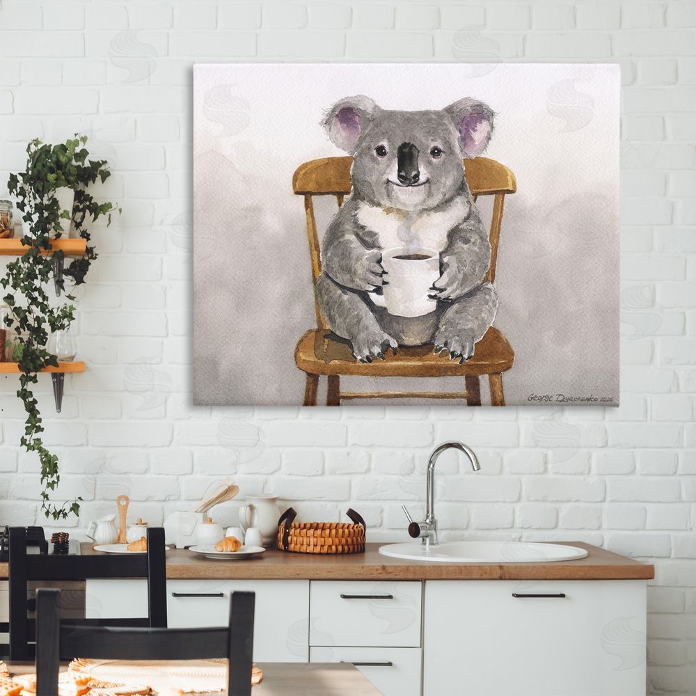 George Dyachenko Koala with Coffee Mug Stretched Canvas Wall Art in Room