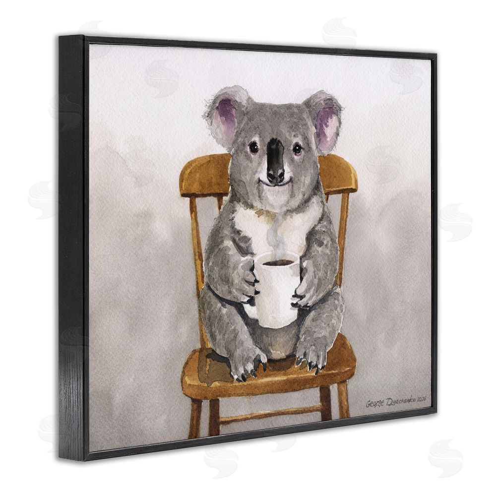 George Dyachenko Koala with Coffee Mug Black Framed Giclee Wall Art
