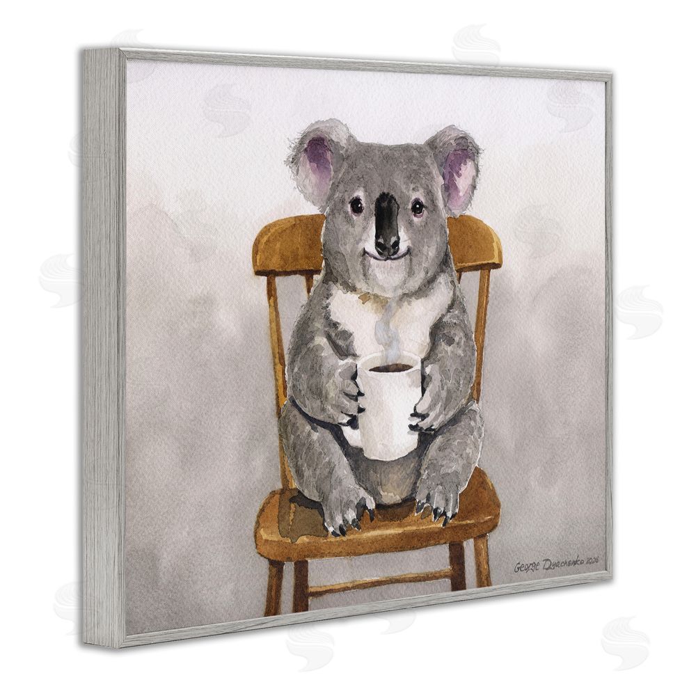 George Dyachenko Koala with Coffee Mug Gray Framed Giclee Wall Art