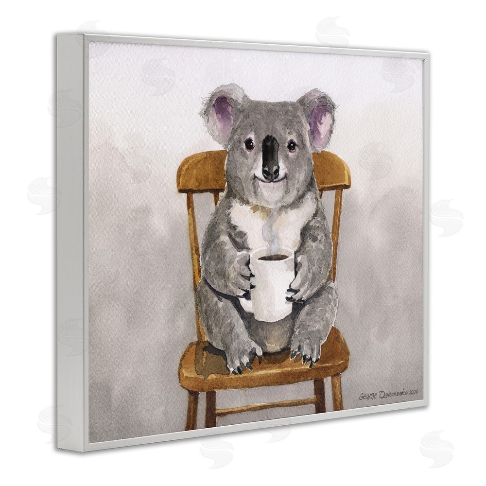 George Dyachenko Koala with Coffee Mug White Framed Giclee Wall Art