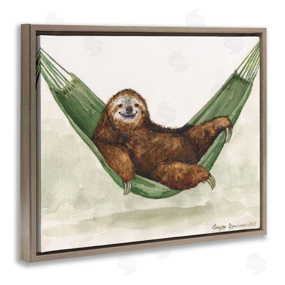 George Dyachenko Sloth On The Hammock Brown Floating Framed Canvas Wall Art Print