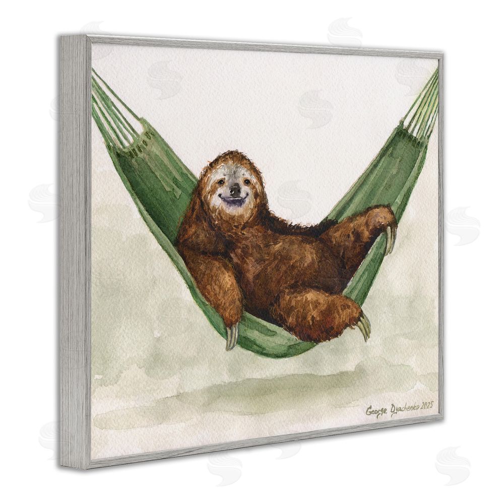 George Dyachenko Sloth On The Hammock Gray Framed Giclee Wall Art Print