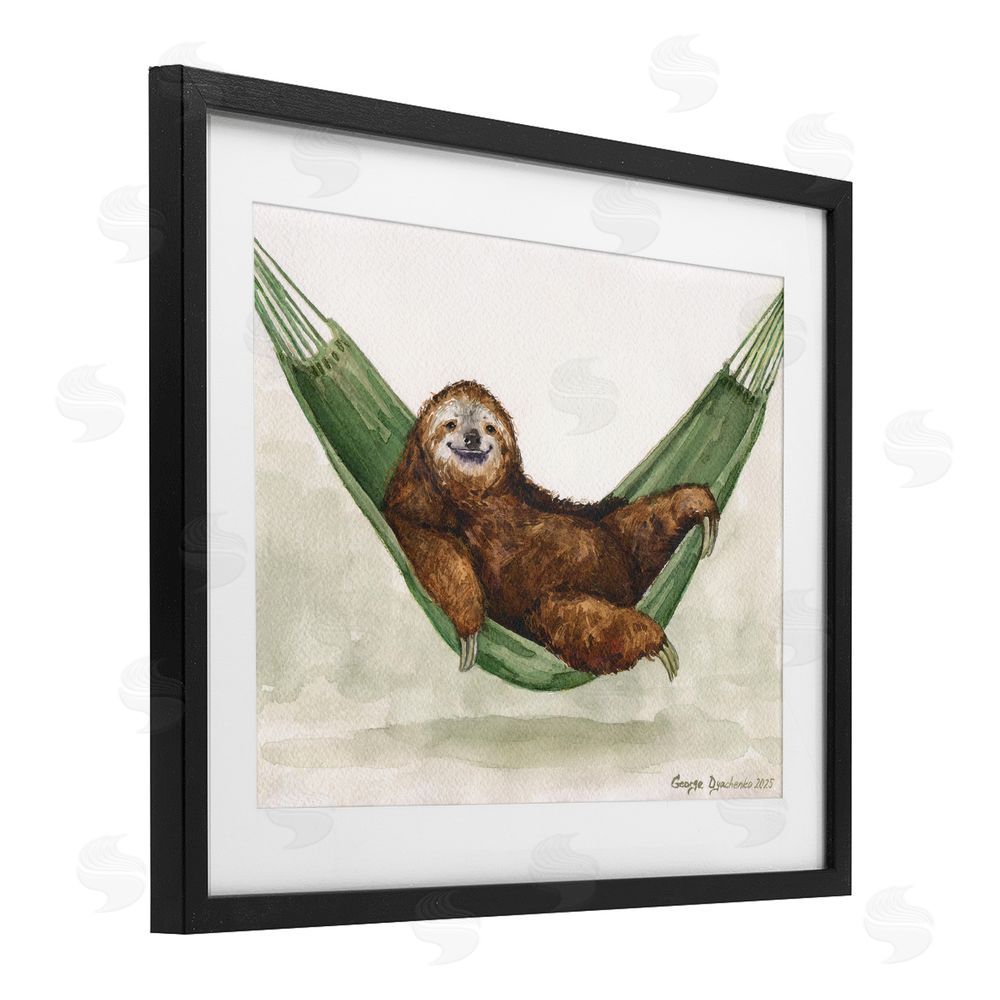George Dyachenko Sloth On The Hammock Black Framed Print Under Glass with White Mat Wall Art