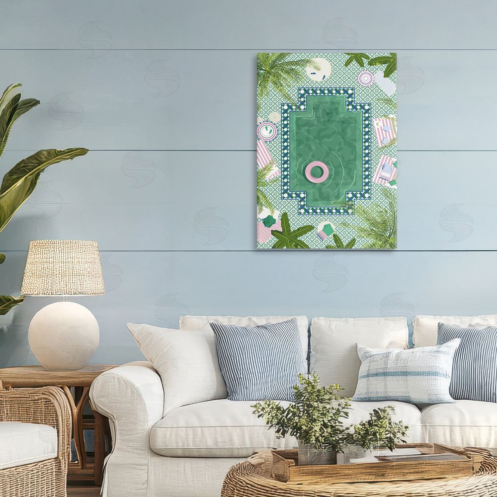 Vero Illustrates Morocco Riad Pool Stretched Canvas Wall Art in Room