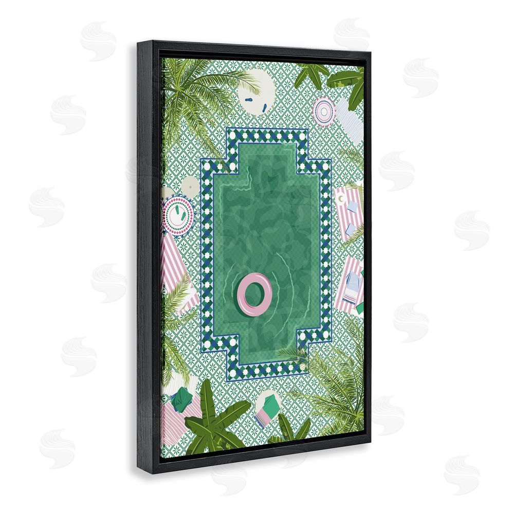 Vero Illustrates Morocco Riad Pool Black Floating Framed Canvas Wall Art