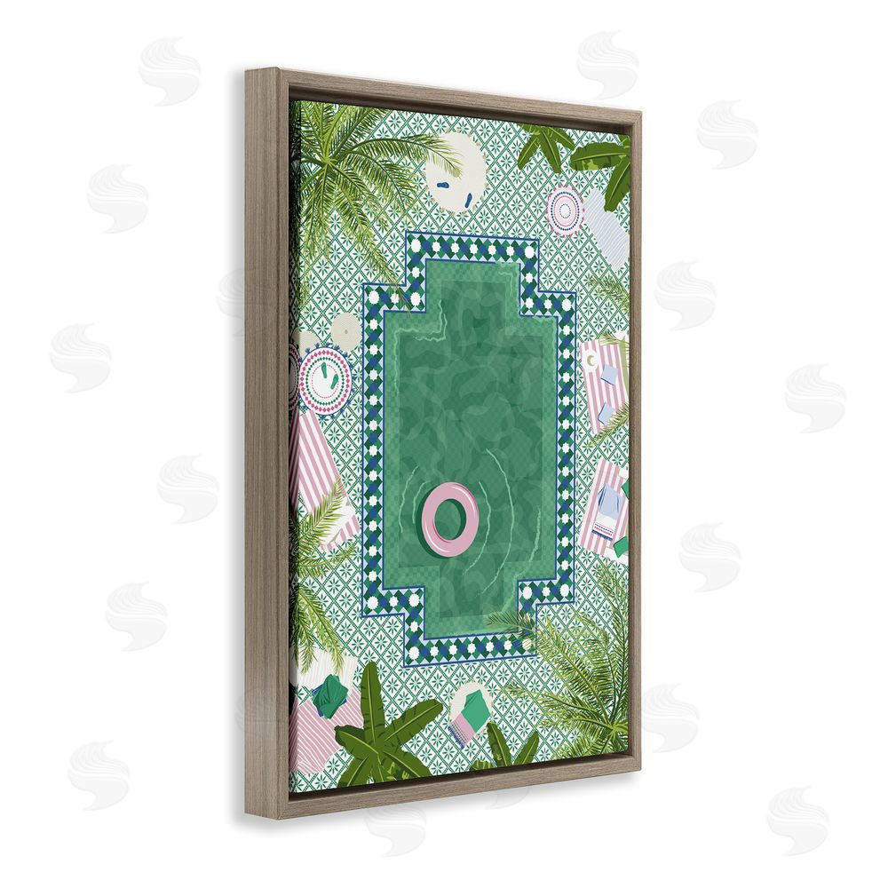 Vero Illustrates Morocco Riad Pool Brown Floating Framed Canvas Wall Art