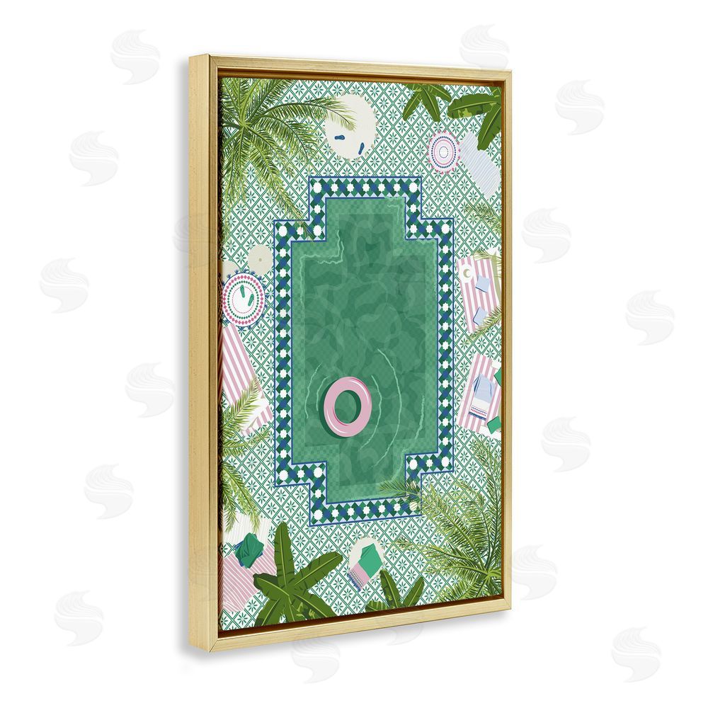 Vero Illustrates Morocco Riad Pool Gold Floating Framed Canvas Wall Art