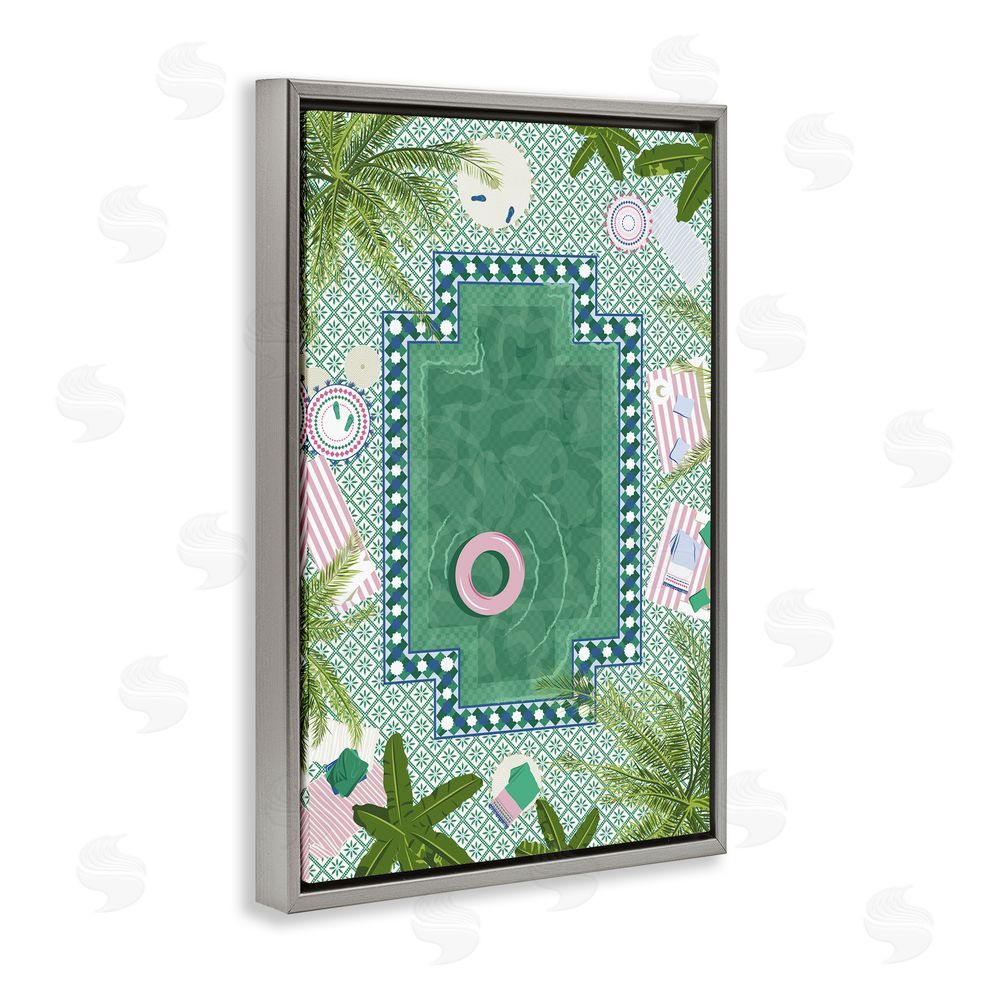 Vero Illustrates Morocco Riad Pool Gray Floating Framed Canvas Wall Art