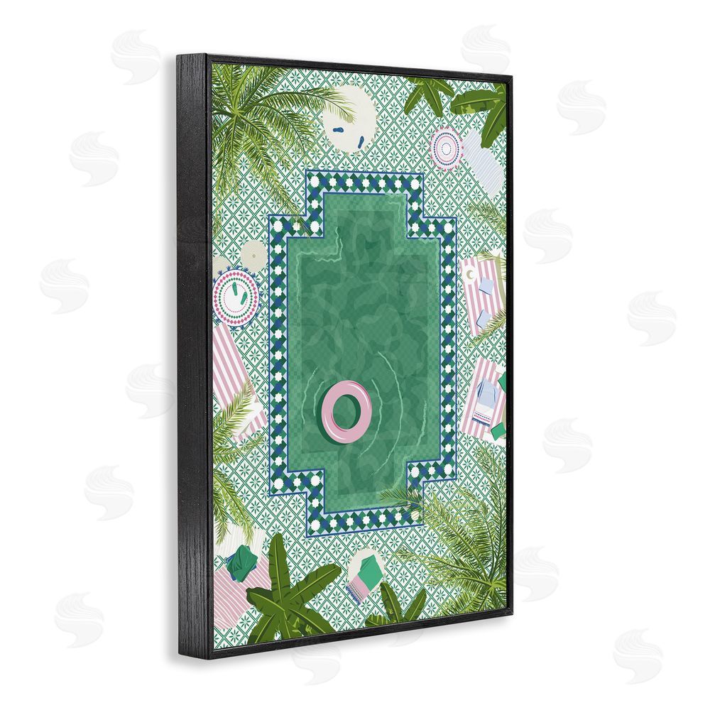 Vero Illustrates Morocco Riad Pool Black Framed Giclee Wall Art