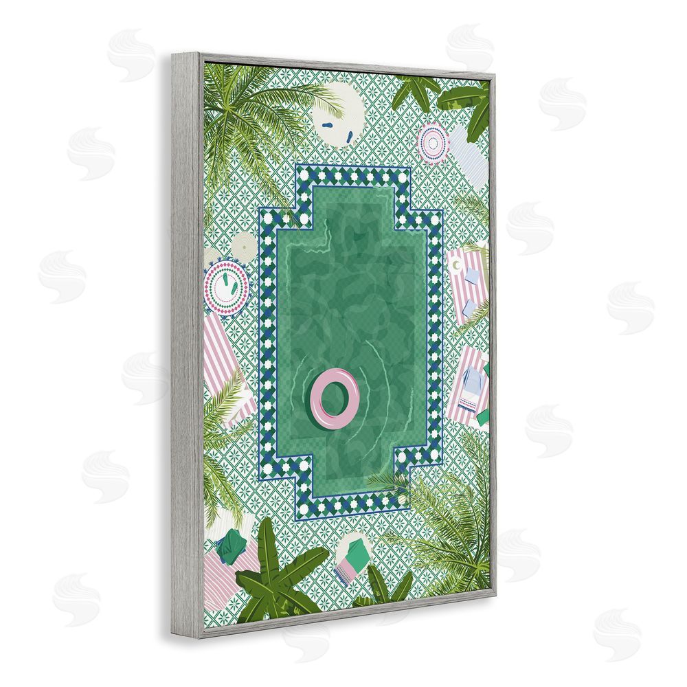 Vero Illustrates Morocco Riad Pool Gray Framed Giclee Wall Art