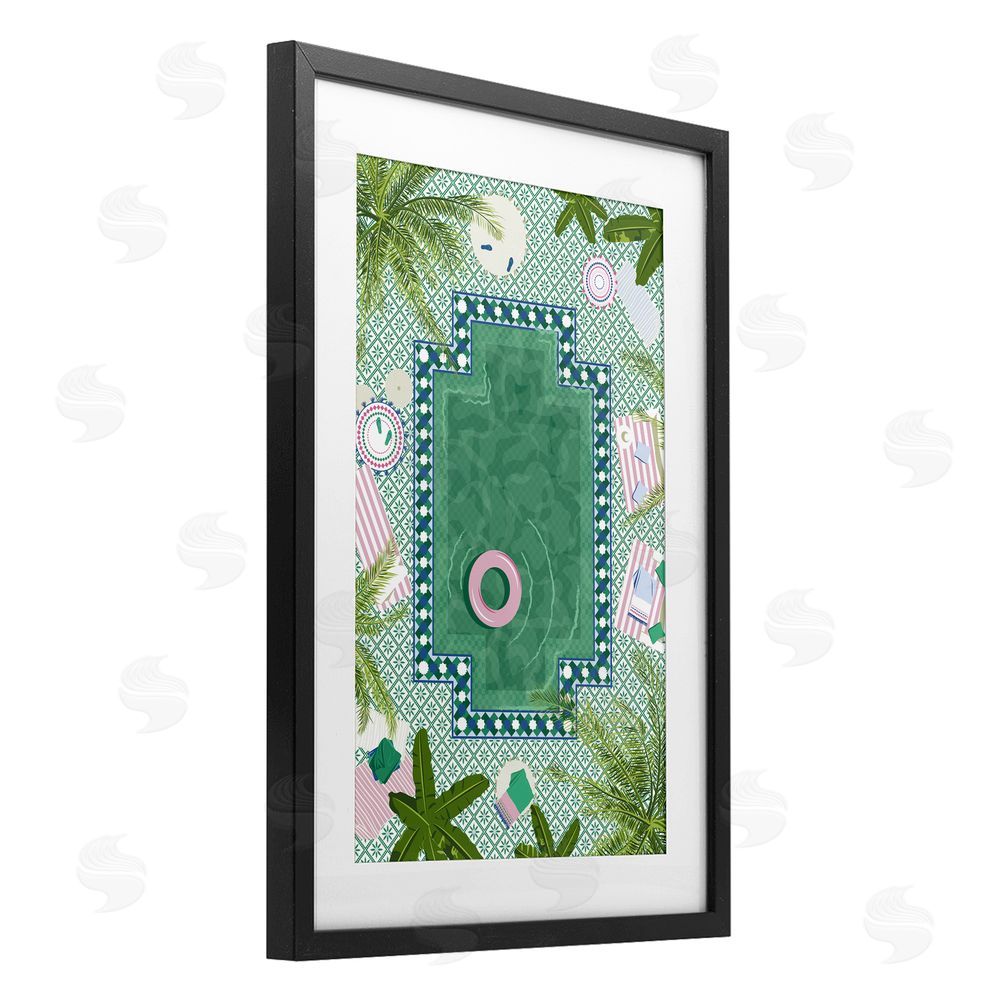Vero Illustrates Morocco Riad Pool Black Framed Print Under Glass Wall Art