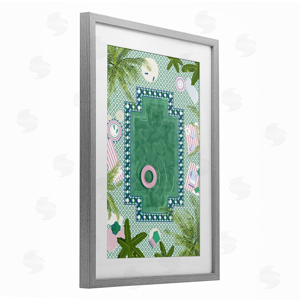 Vero Illustrates Morocco Riad Pool Gray Framed Print Under Glass Wall Art