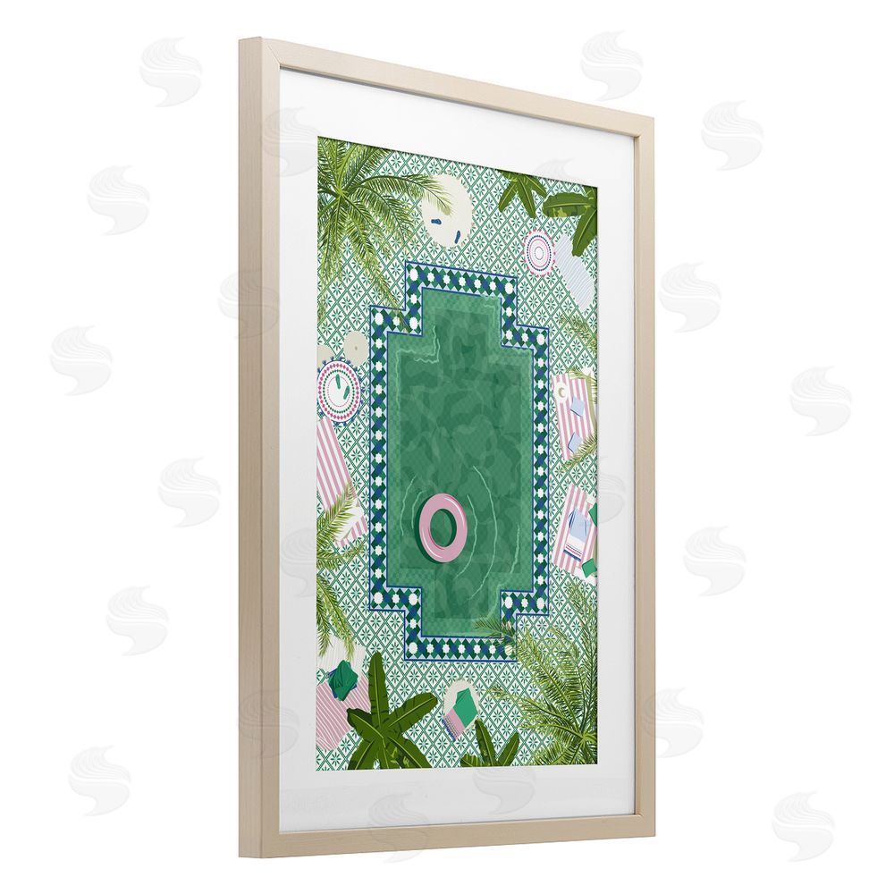 Vero Illustrates Morocco Riad Pool Brown Framed Print Under Glass Wall Art