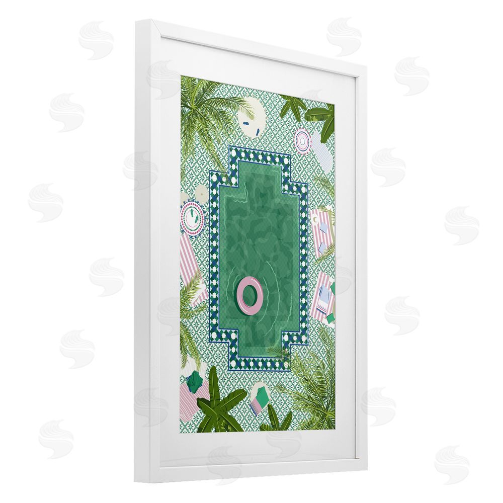 Vero Illustrates Morocco Riad Pool White Framed Print Under Glass Wall Art