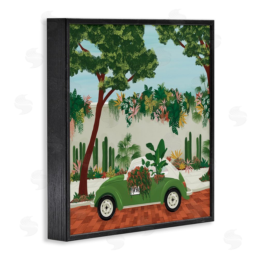 Vero Illustrates Overgrown Garden Taxi Black Framed Giclee Wall Art