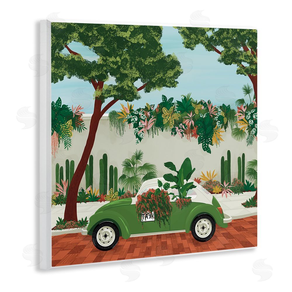 Vero Illustrates Overgrown Garden Taxi Wall Plaque Home Decor Art Print