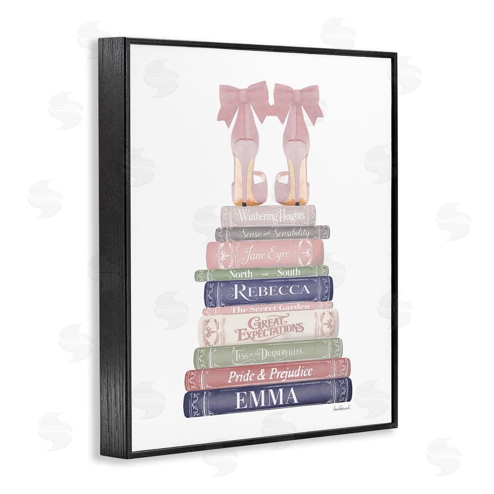 Amanda Greenwood Heels Atop Classic Books Black Framed Giclee Wall Art