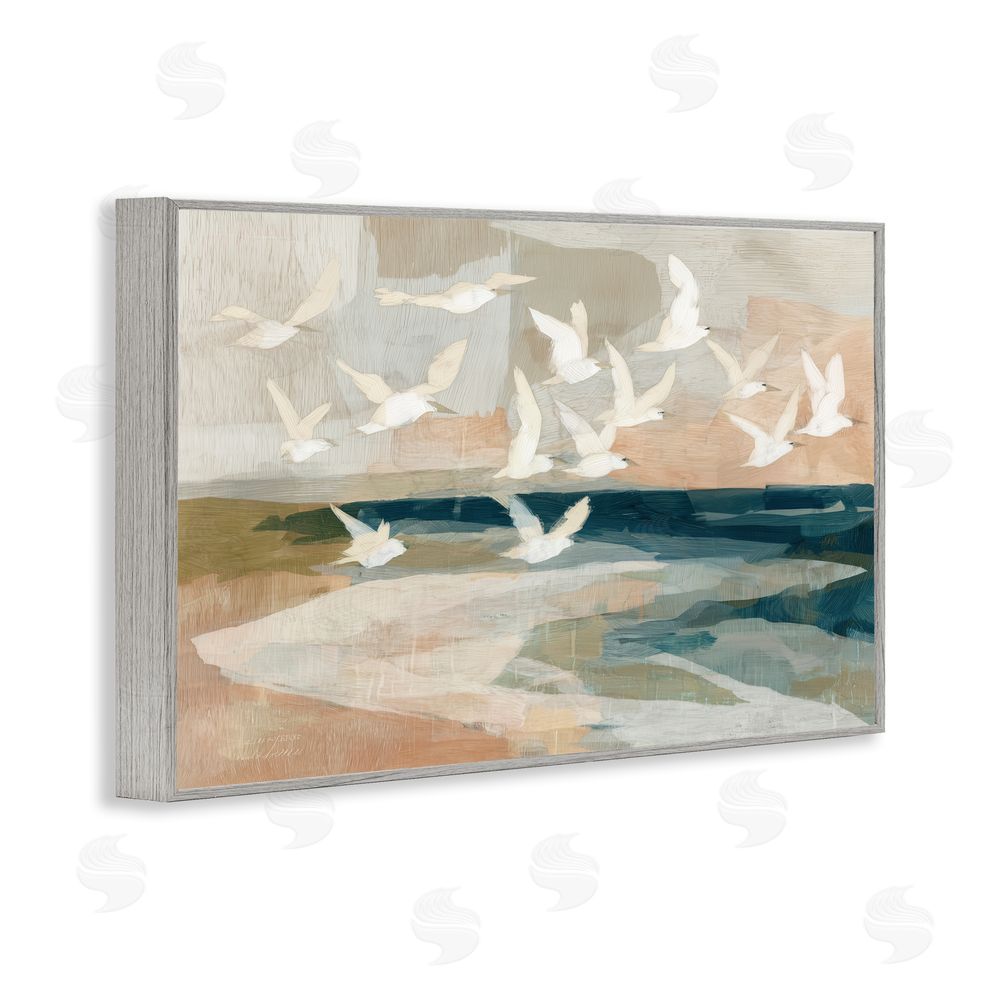 Chromatic Storm Studio Birds in Flight Over Water Gray Framed Giclee Wall Art Print