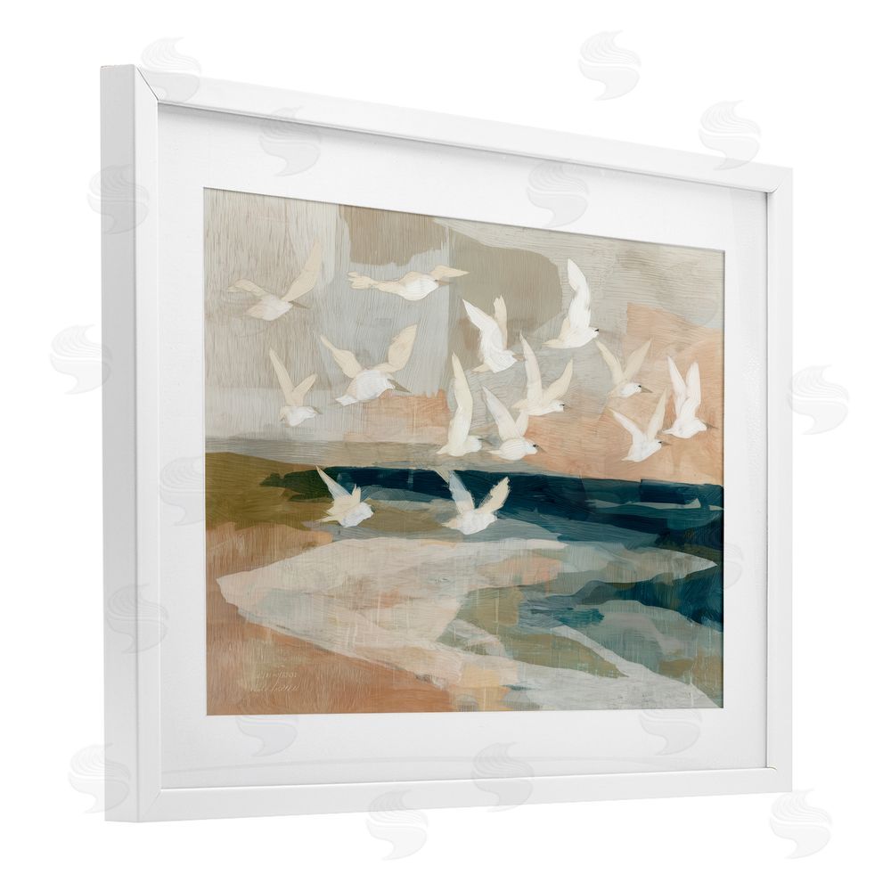 Chromatic Storm Studio Birds in Flight Over Water White Framed Print Under Glass with Matting Wall Art