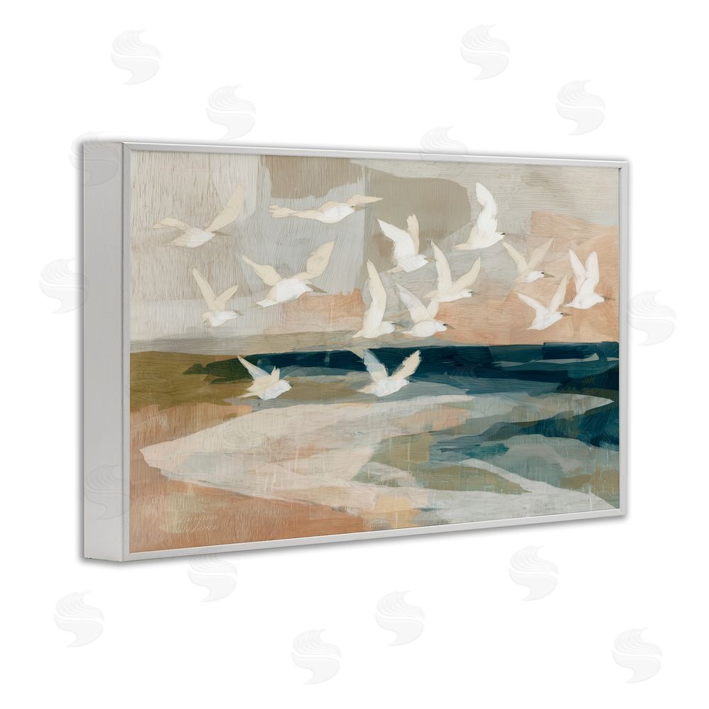 Chromatic Storm Studio Birds in Flight Over Water White Framed Giclee Wall Art Print