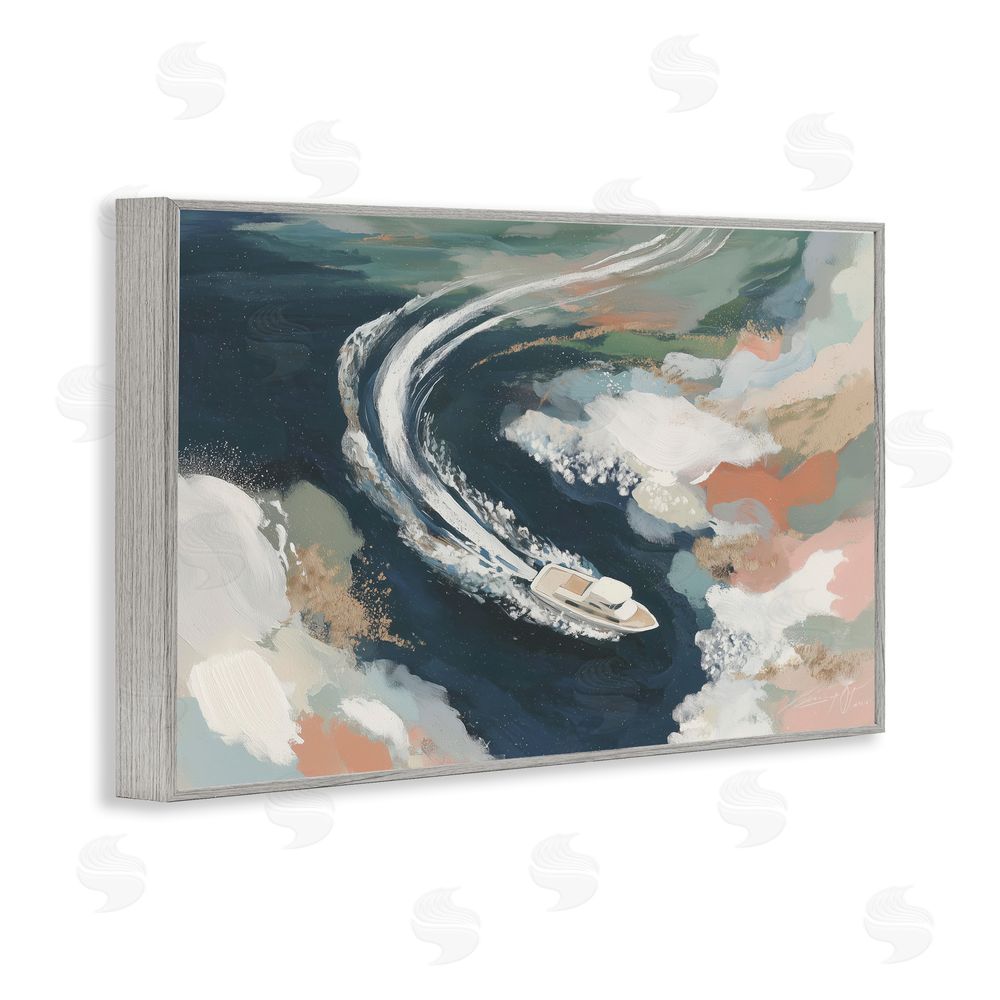 Chromatic Storm Studio Boat Wake From Above Gray Framed Giclee Wall Art Print