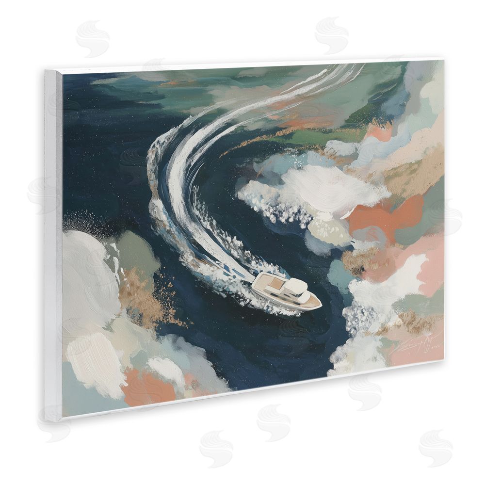 Chromatic Storm Studio Boat Wake From Above Wall Plaque Art Print with White Foil Wrap