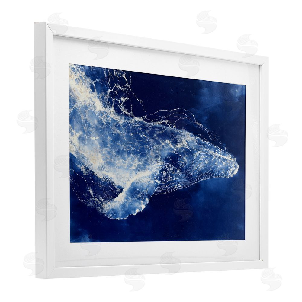 Chromatic Storm Studio Whale in Motion White Framed Print Under Glass with White Mat Wall Art