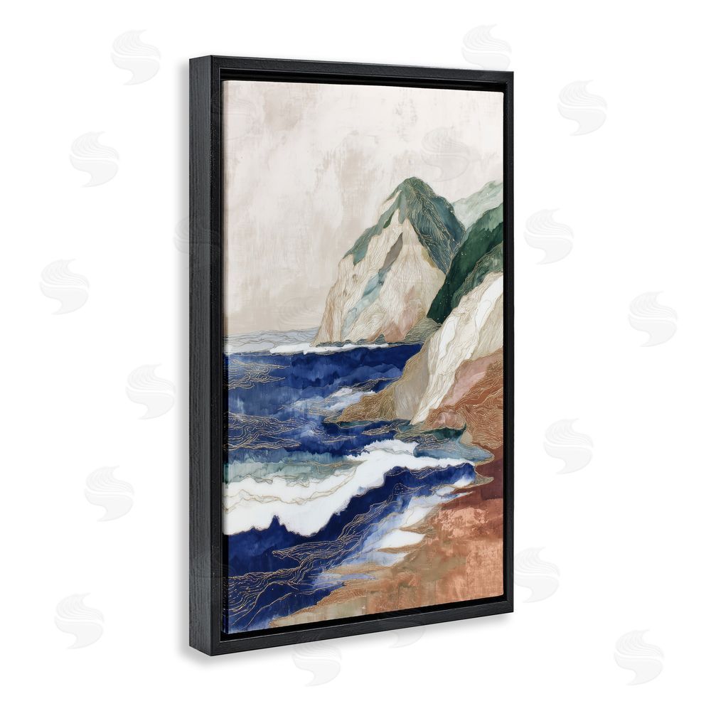 Chromatic Storm Studio Cliff Next To The Sea Black Floating Frame Canvas Wall Art Print