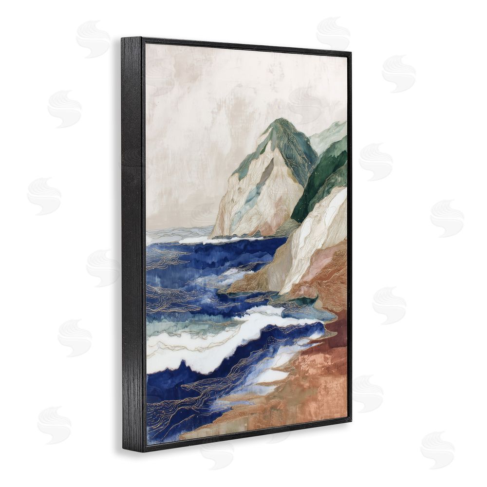Chromatic Storm Studio Cliff Next To The Sea Black Framed Giclee Wall Art Print