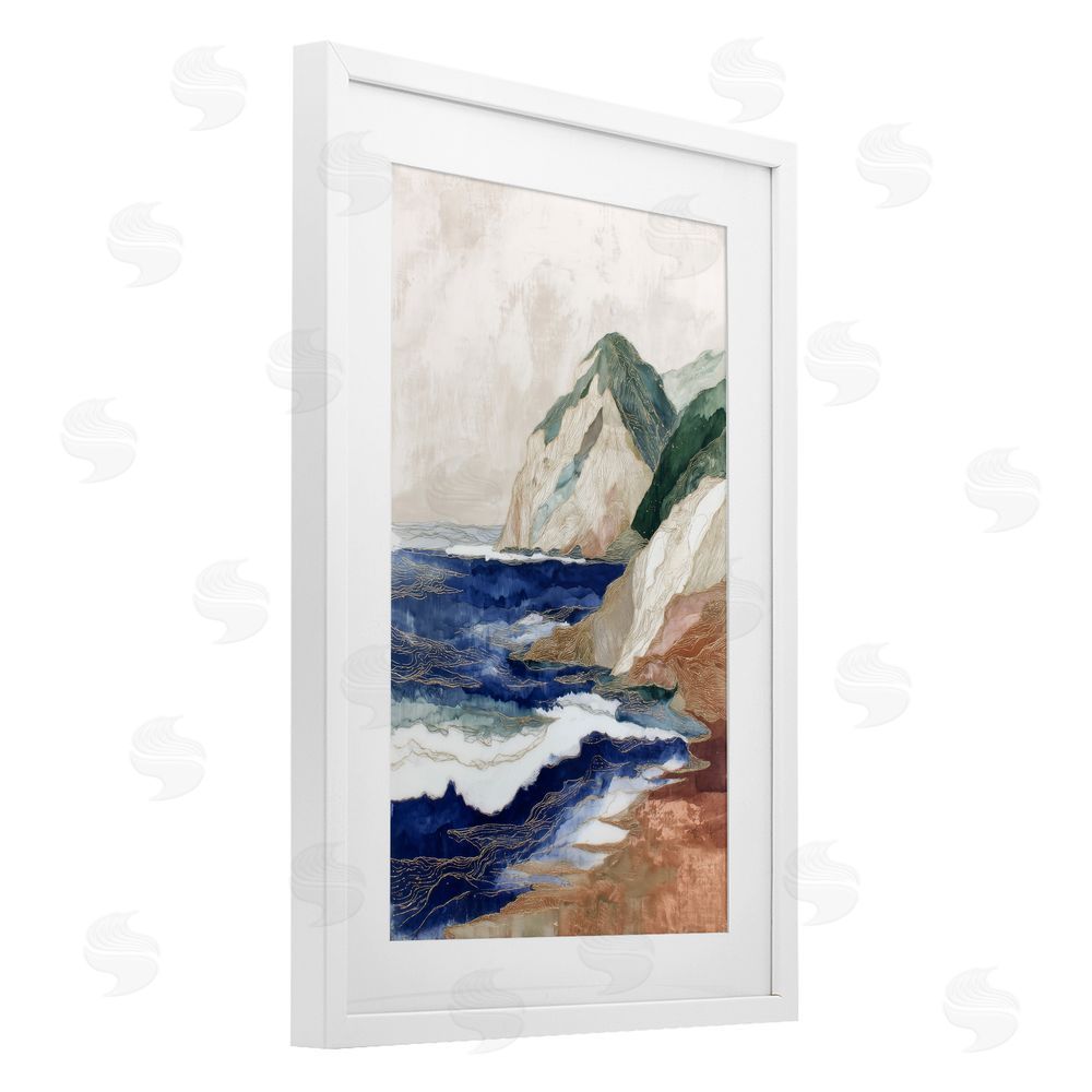 Chromatic Storm Studio Cliff Next To The Sea White Framed Print Under Glass Wall Art