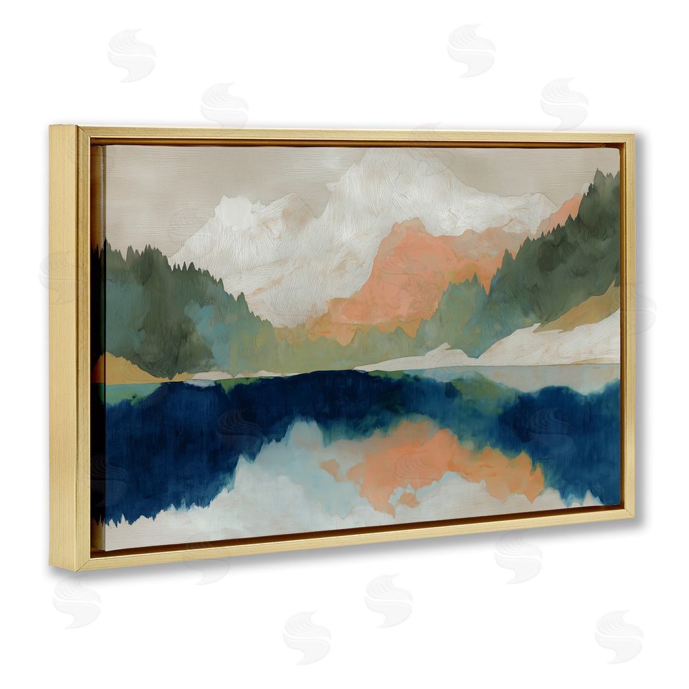 Chromatic Storm Studio Alpine Autumn Lake Reflection Gold Floating Frame Stretched Canvas Wall Art Print