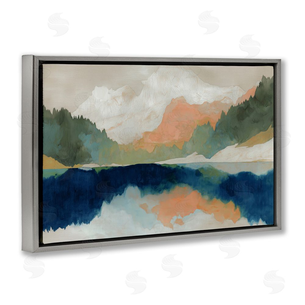 Chromatic Storm Studio Alpine Autumn Lake Reflection Gray Floating Frame Stretched Canvas Wall Art Print