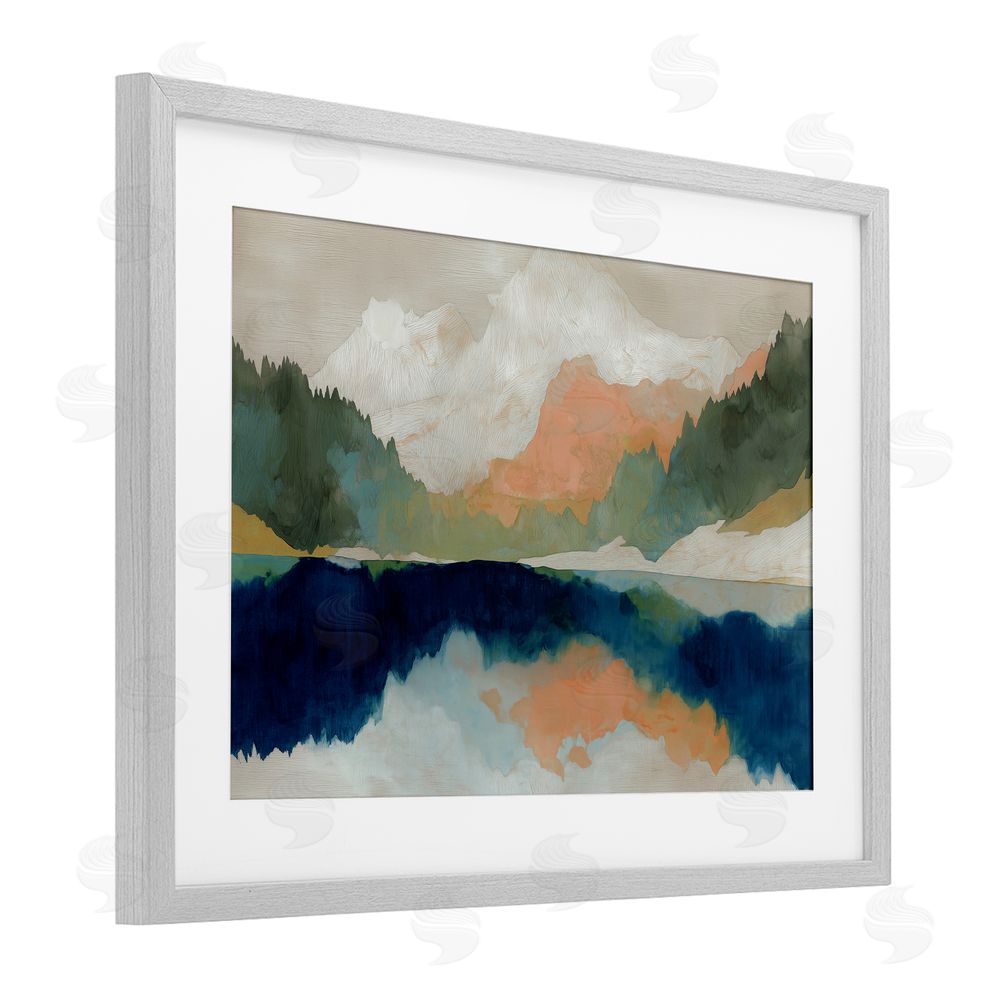 Chromatic Storm Studio Alpine Autumn Lake Reflection Gray Framed Print Under Glass with Matting Wall Art