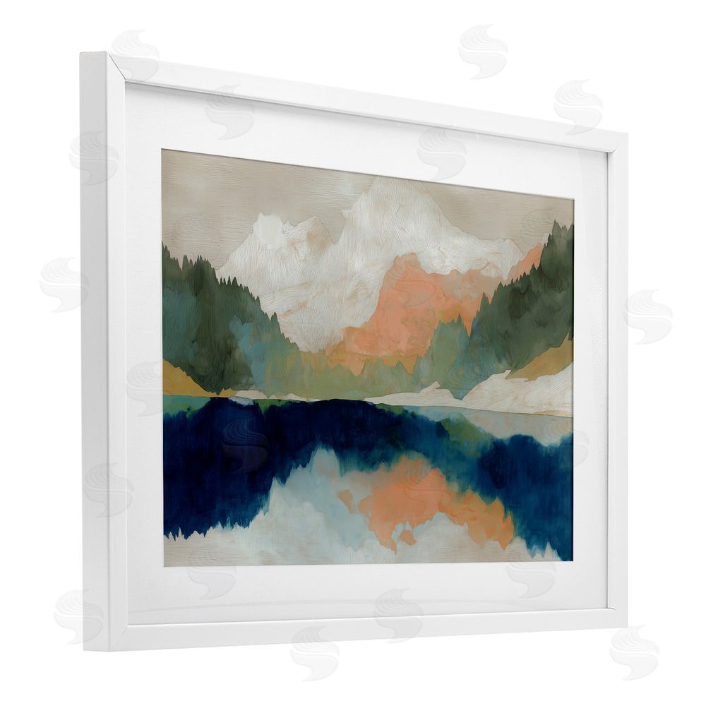 Chromatic Storm Studio Alpine Autumn Lake Reflection White Framed Print Under Glass with Matting Wall Art