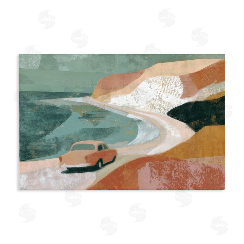 Chromatic Storm Studio Classic Car on Coastal Highway Stretched Canvas Wall Art