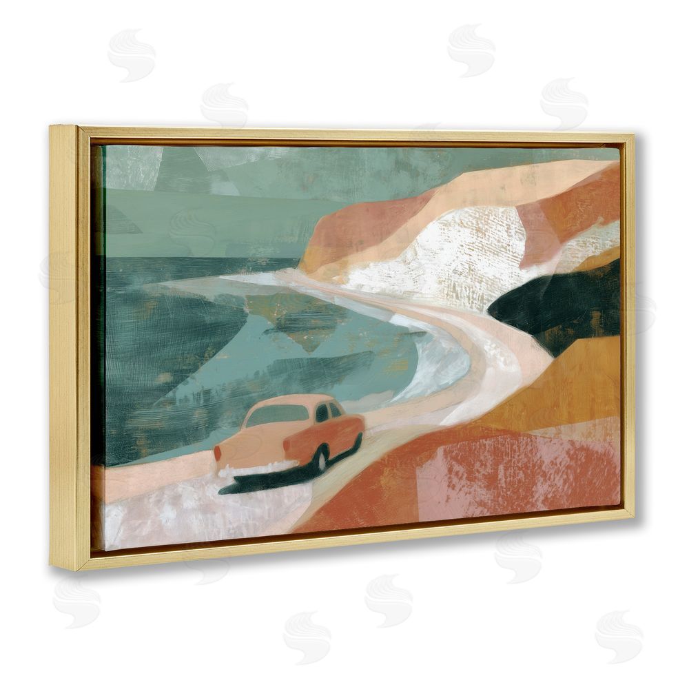 Chromatic Storm Studio Classic Car on Coastal Highway Gold Floating Frame Canvas Wall Art Print