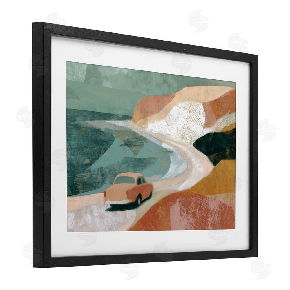 Chromatic Storm Studio Classic Car on Coastal Highway Black Framed Print Under Glass Wall Art