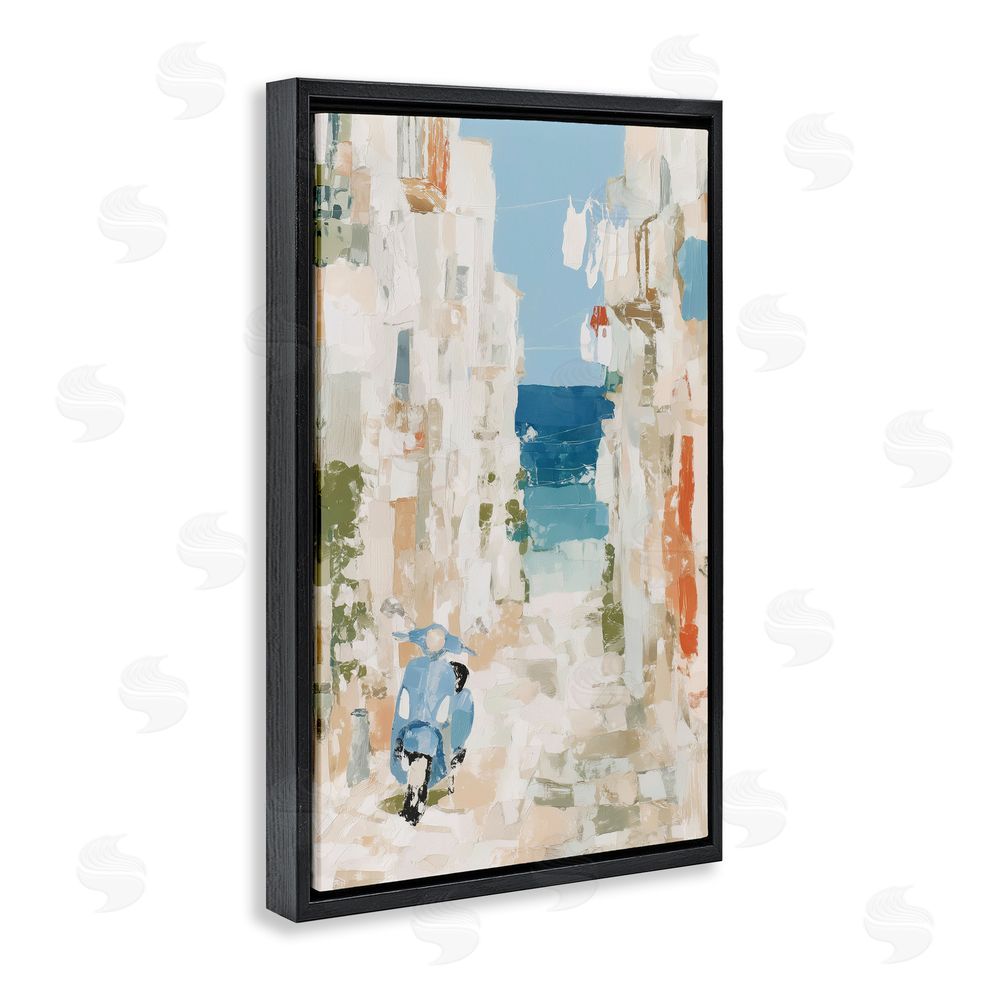 Chromatic Storm Studio Narrow Alley with Vespa Black Floating Framed Canvas Wall Art