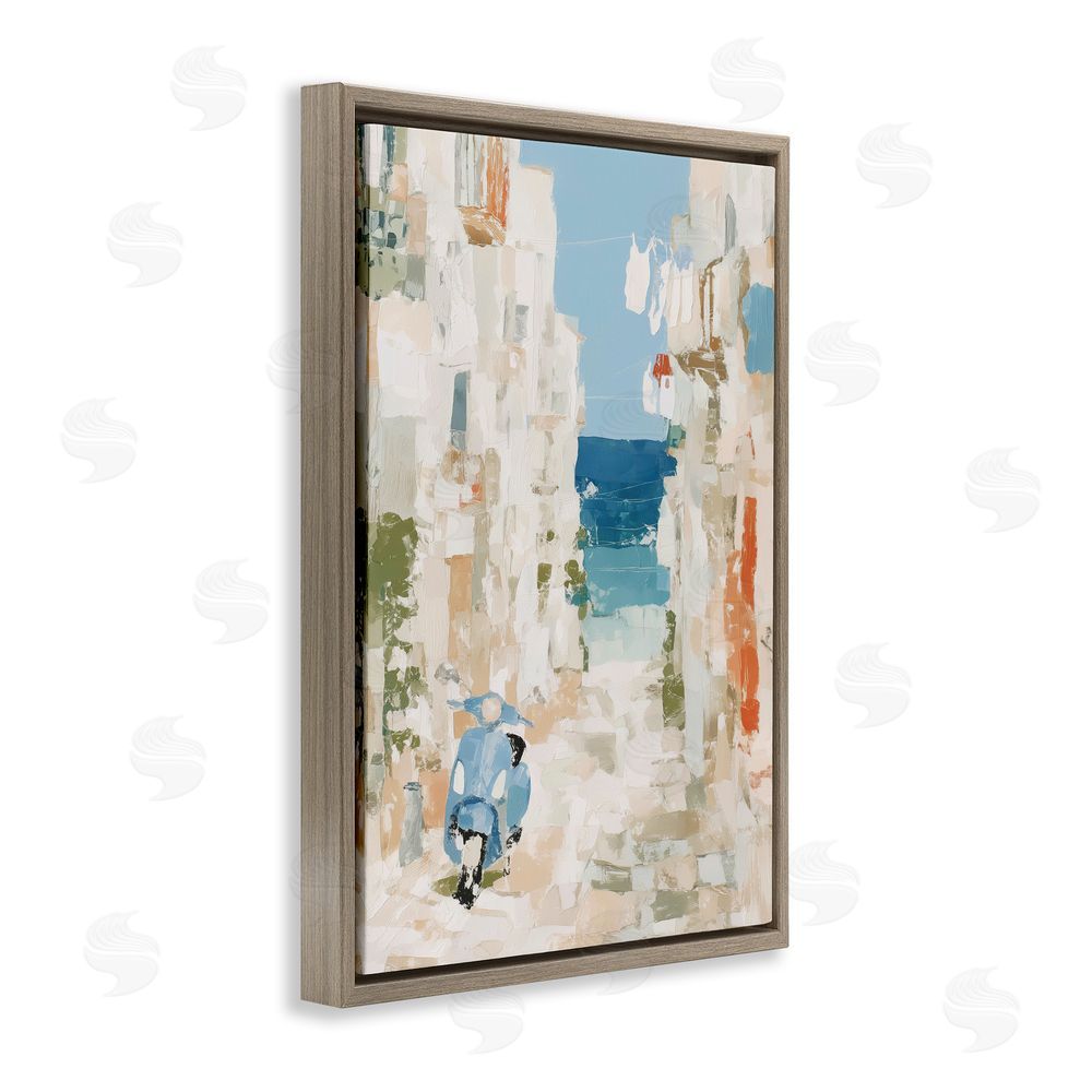 Chromatic Storm Studio Narrow Alley with Vespa Brown Floating Framed Canvas Wall Art