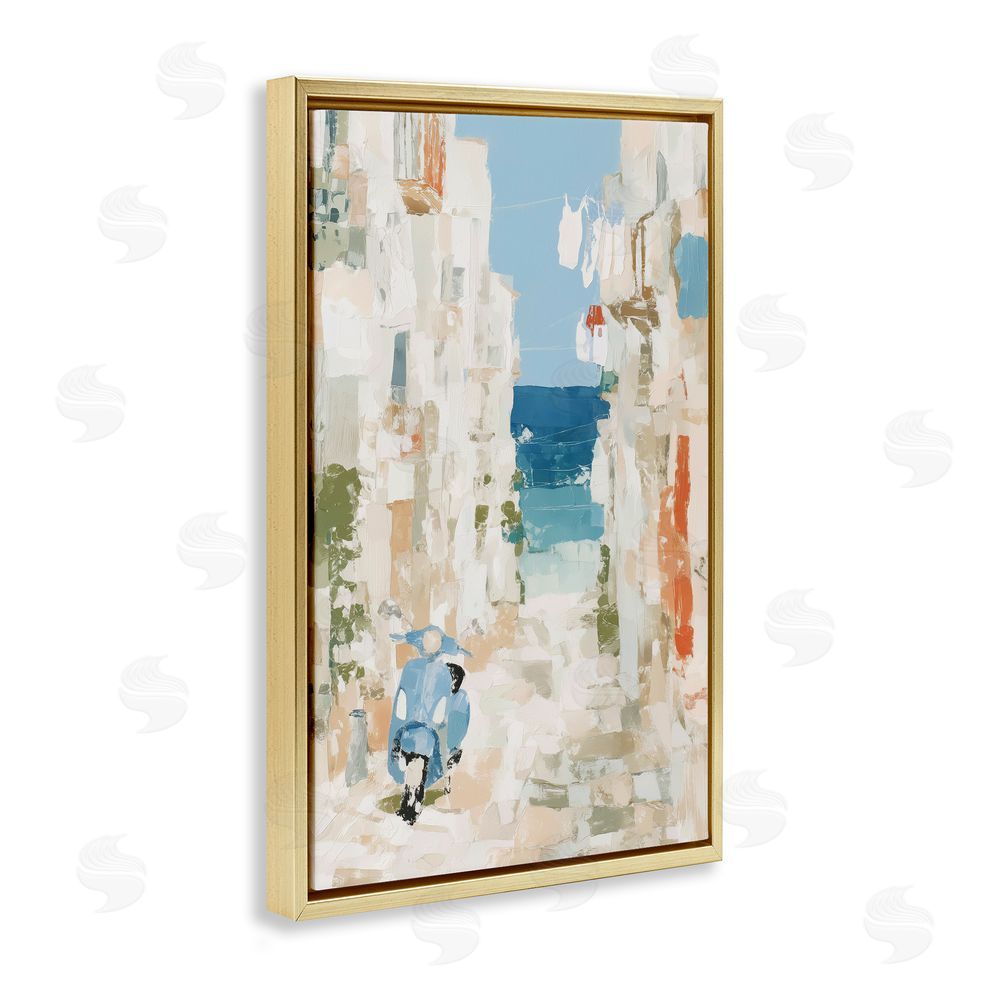 Chromatic Storm Studio Narrow Alley with Vespa Gold Floating Framed Canvas Wall Art
